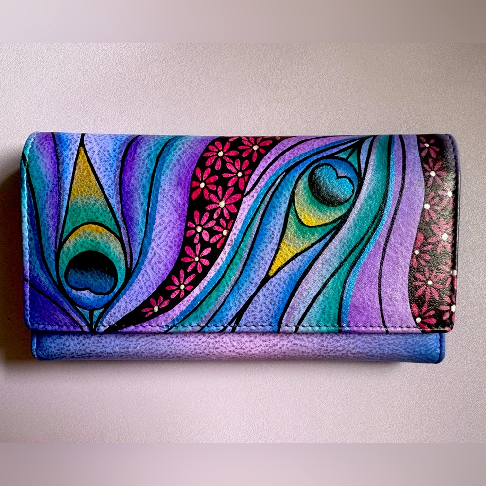 Anuschka wallet purple peacock feather Anna by anuschka